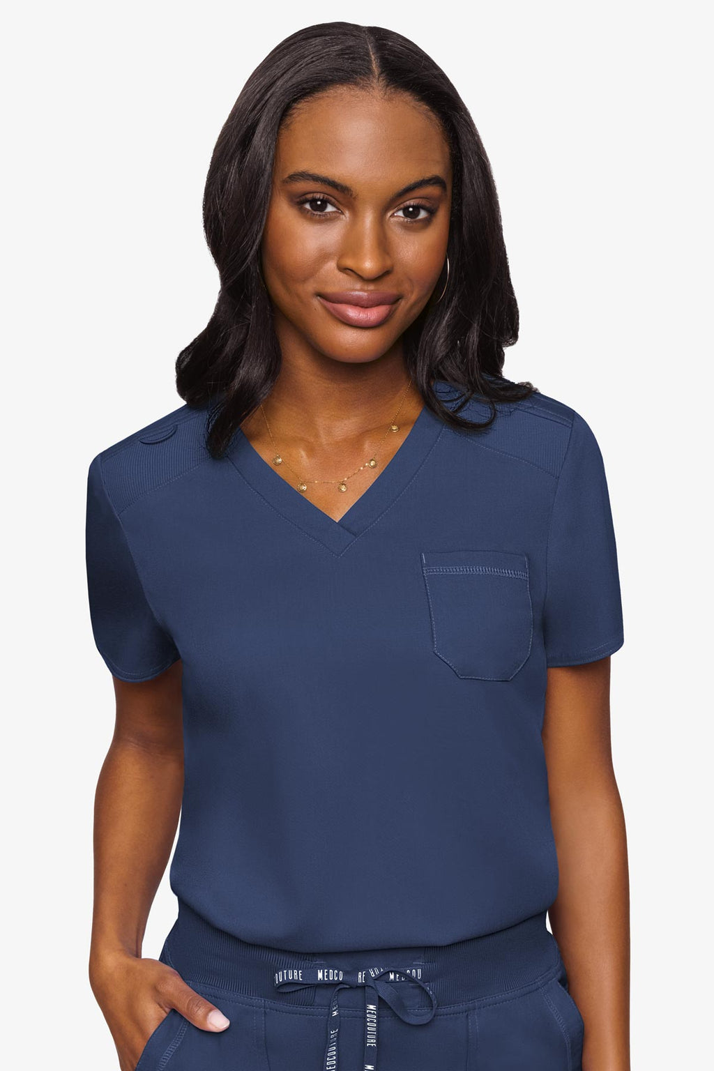 7448 Med Couture Touch V - neck Chest Pocket Top