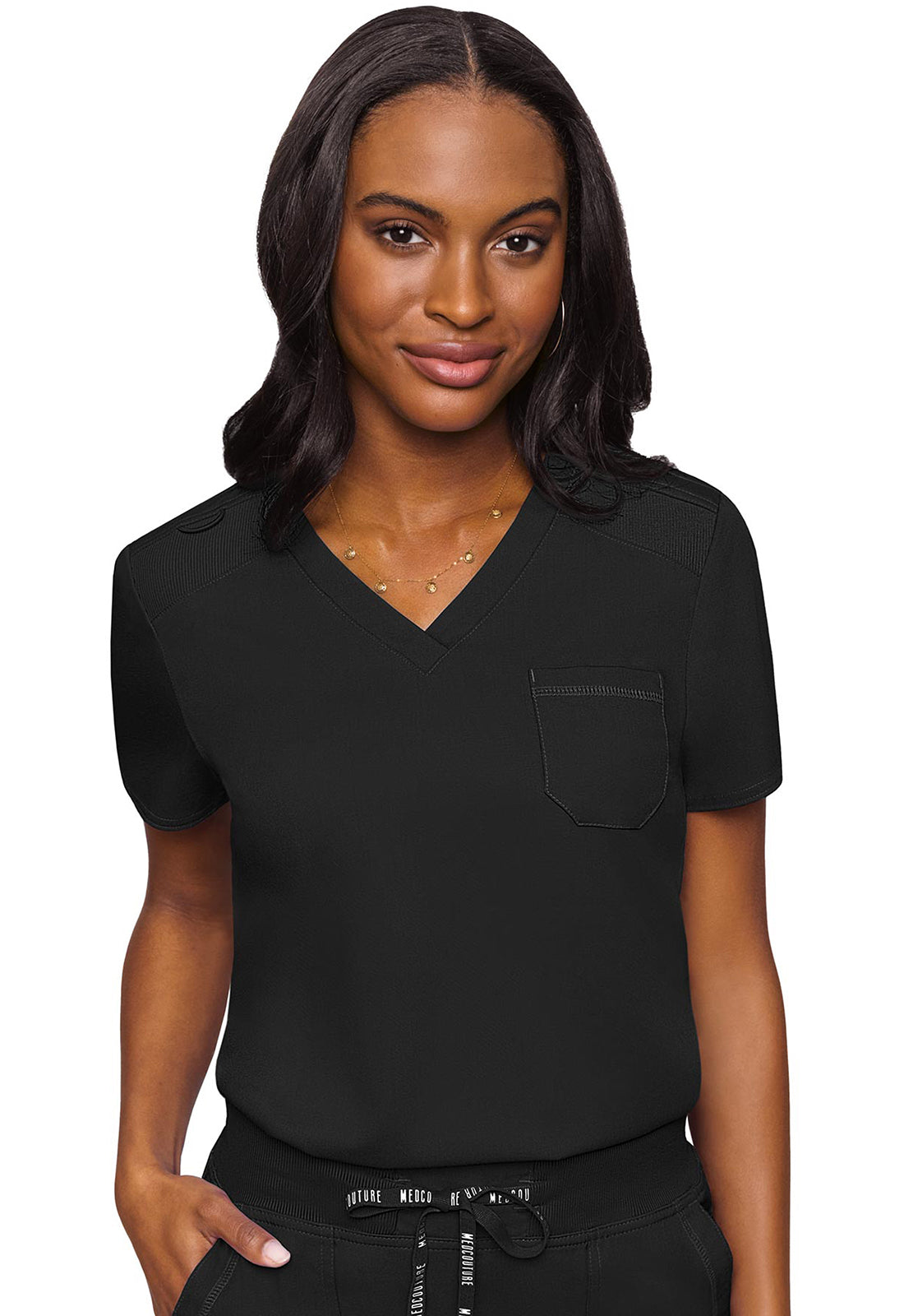 7448 Med Couture Touch V - neck Chest Pocket Top