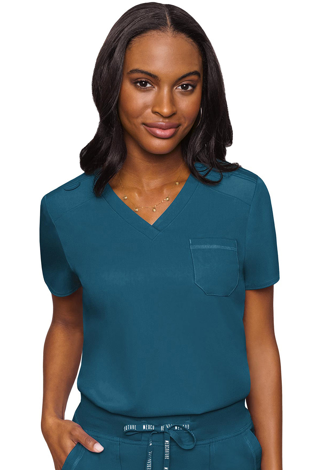 7448 Med Couture Touch V - neck Chest Pocket Top
