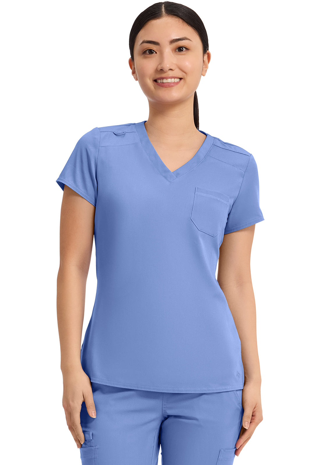 7448 Med Couture Touch V - neck Chest Pocket Top