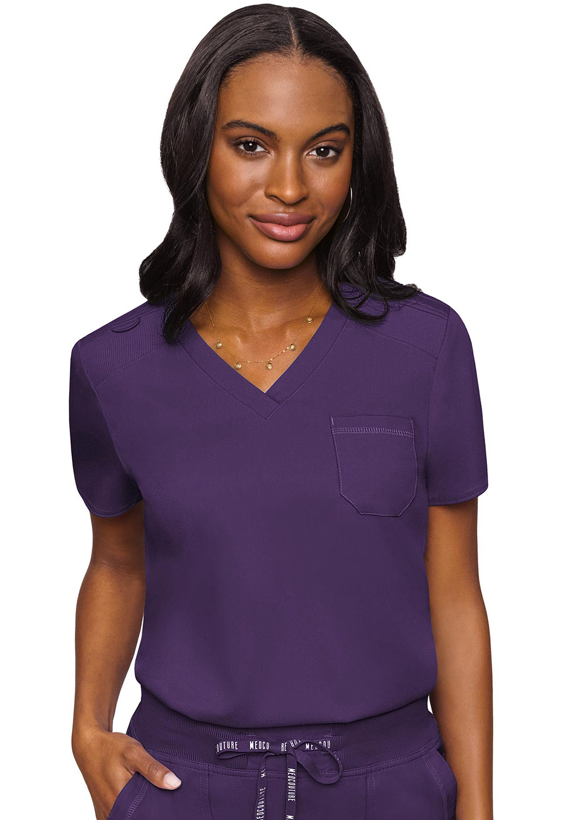 7448 Med Couture Touch V - neck Chest Pocket Top