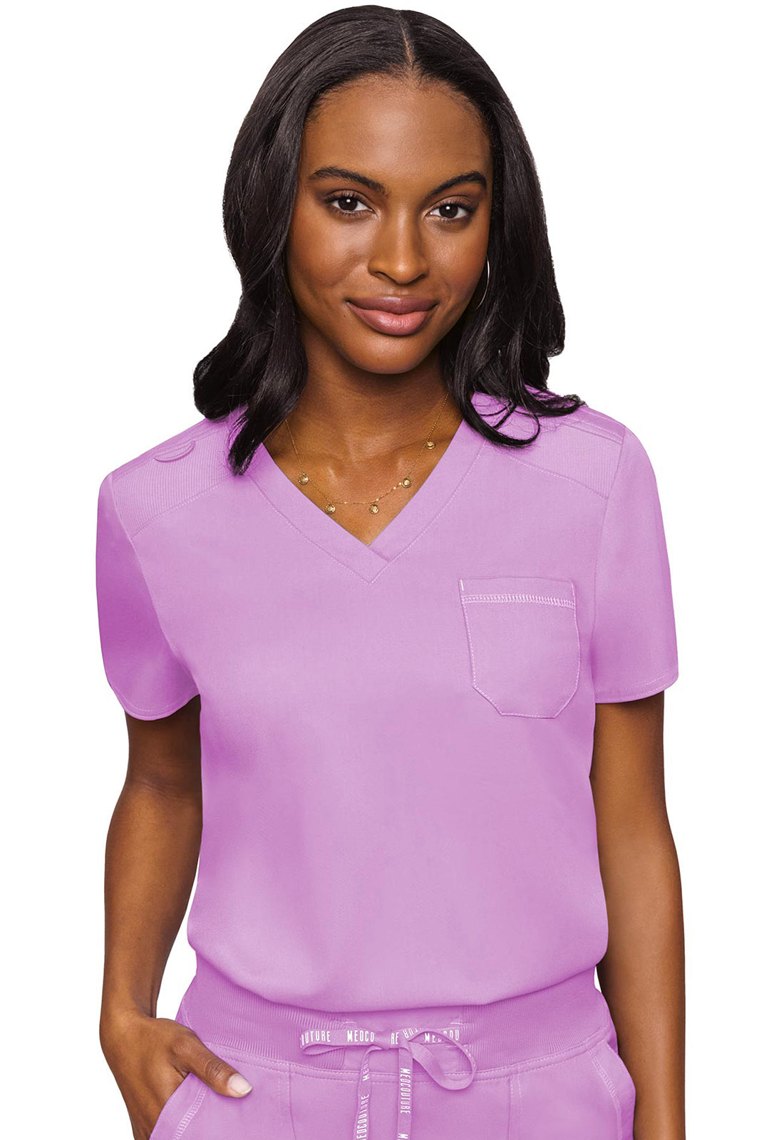 7448 Med Couture Touch V - neck Chest Pocket Top