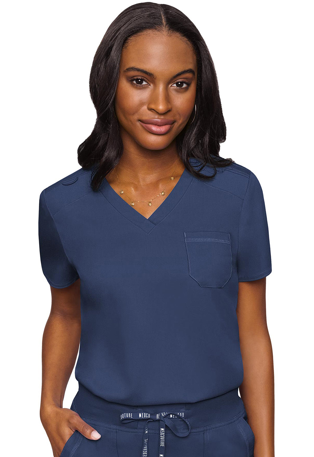 7448 Med Couture Touch V - neck Chest Pocket Top