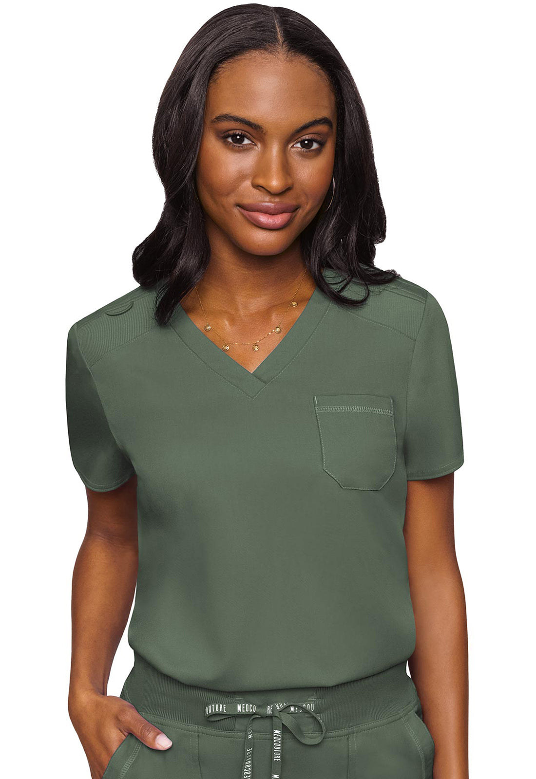 7448 Med Couture Touch V - neck Chest Pocket Top