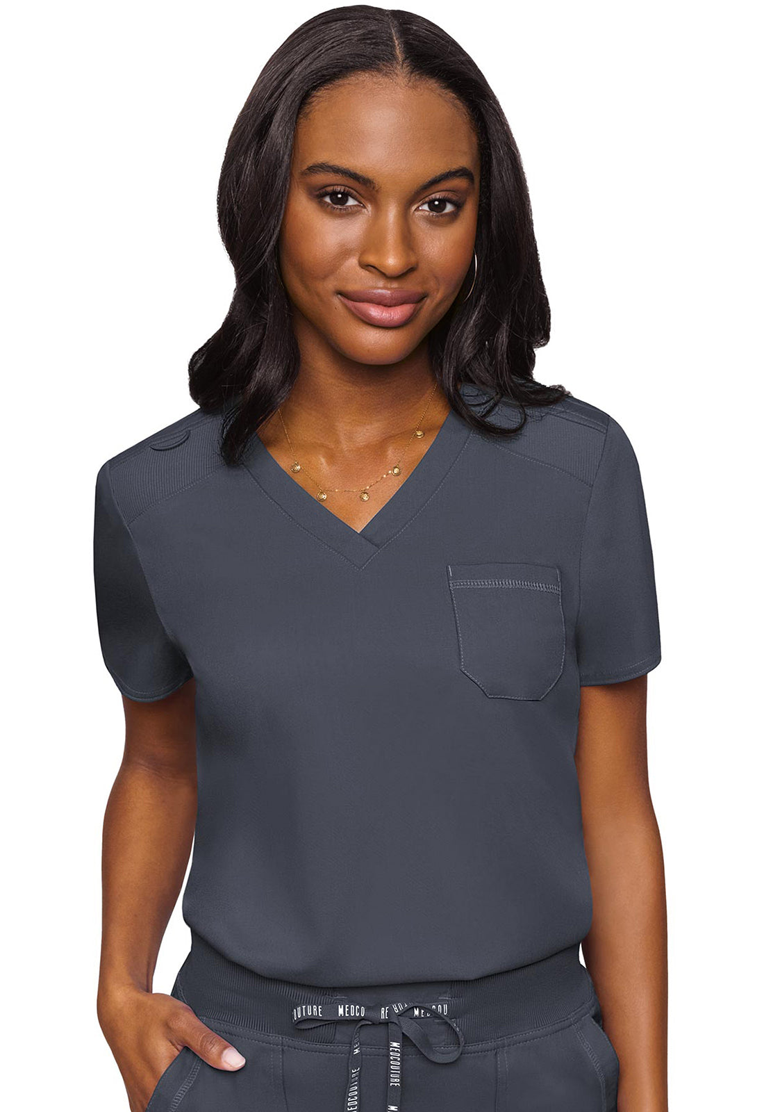 7448 Med Couture Touch V - neck Chest Pocket Top