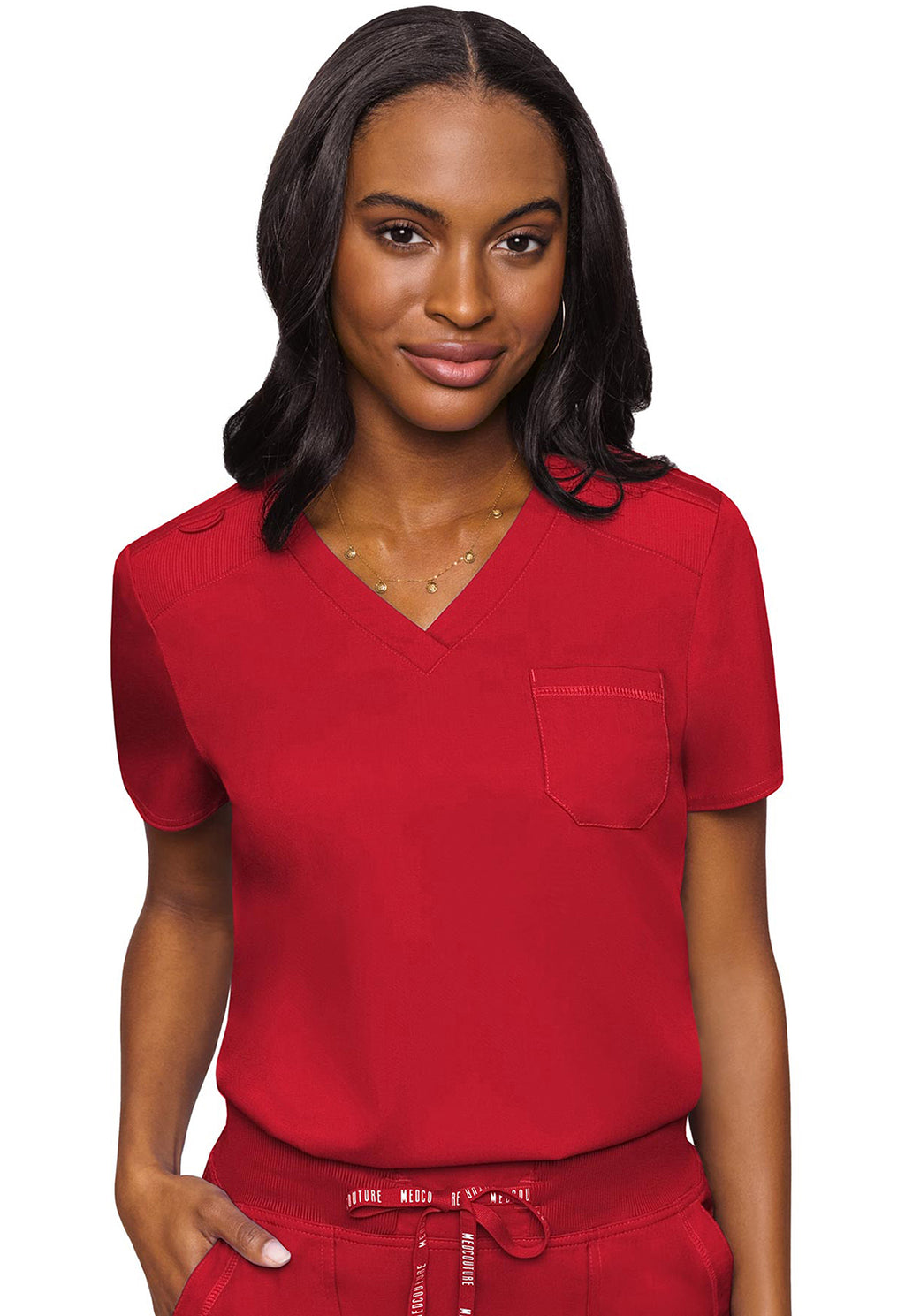 7448 Med Couture Touch V - neck Chest Pocket Top