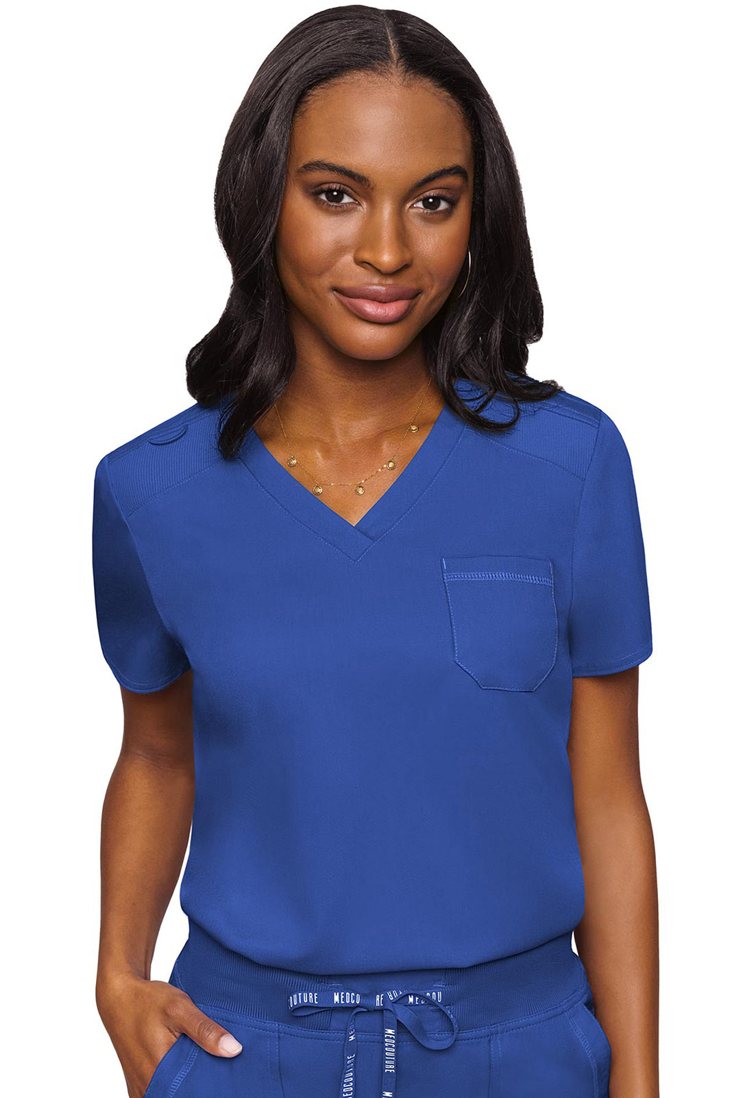 7448 Med Couture Touch V - neck Chest Pocket Top
