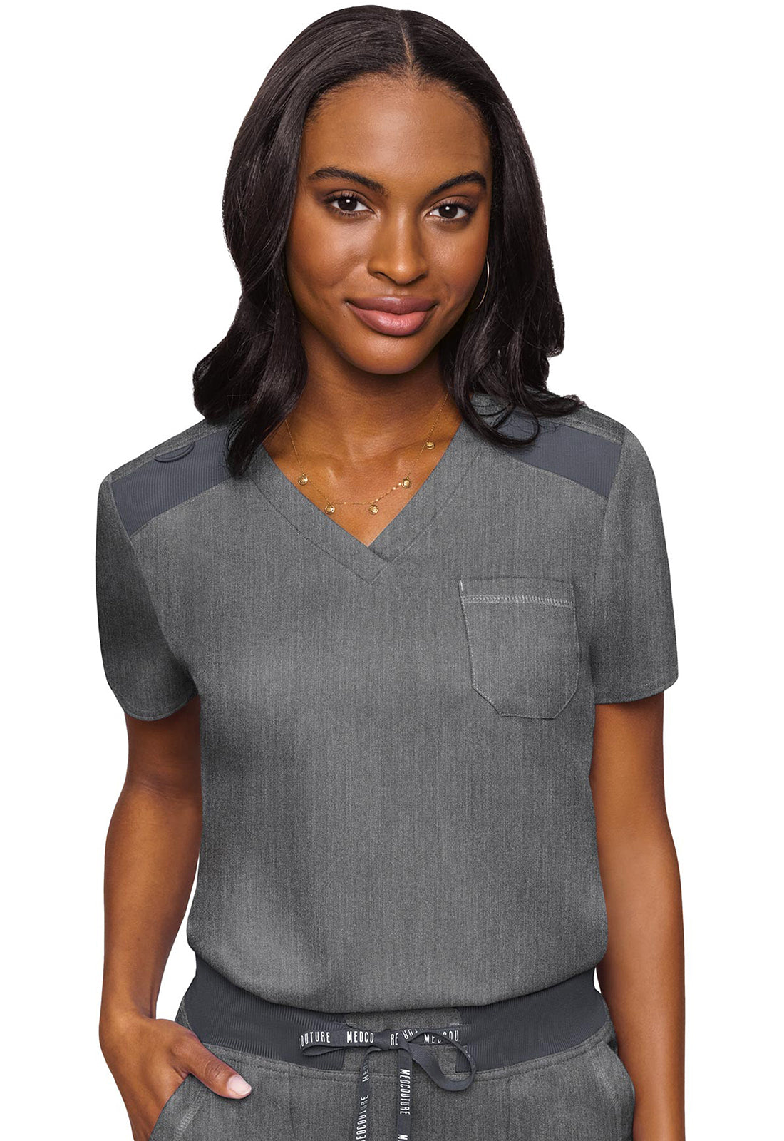 7448 Med Couture Touch V - neck Chest Pocket Top