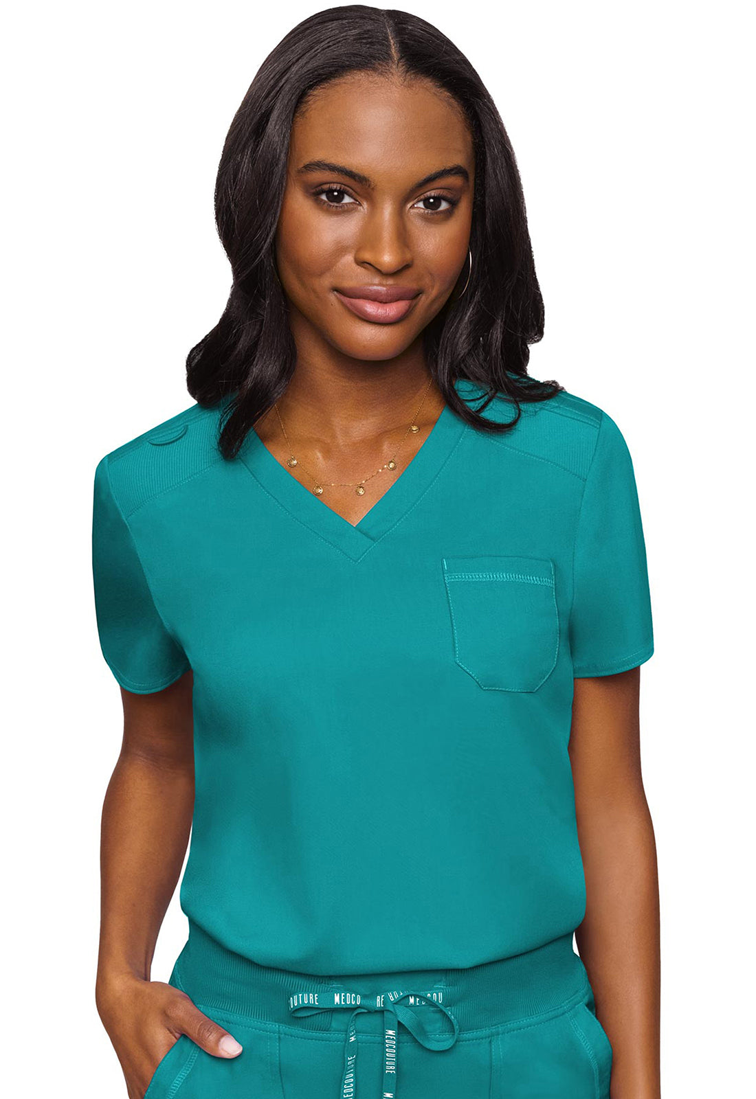 7448 Med Couture Touch V - neck Chest Pocket Top