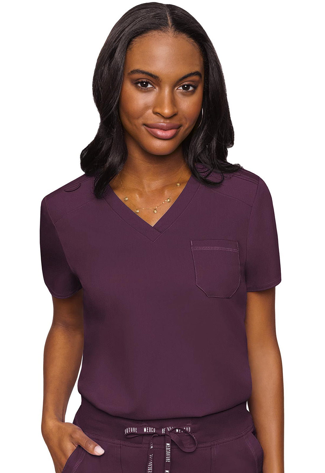 7448 Med Couture Touch V - neck Chest Pocket Top