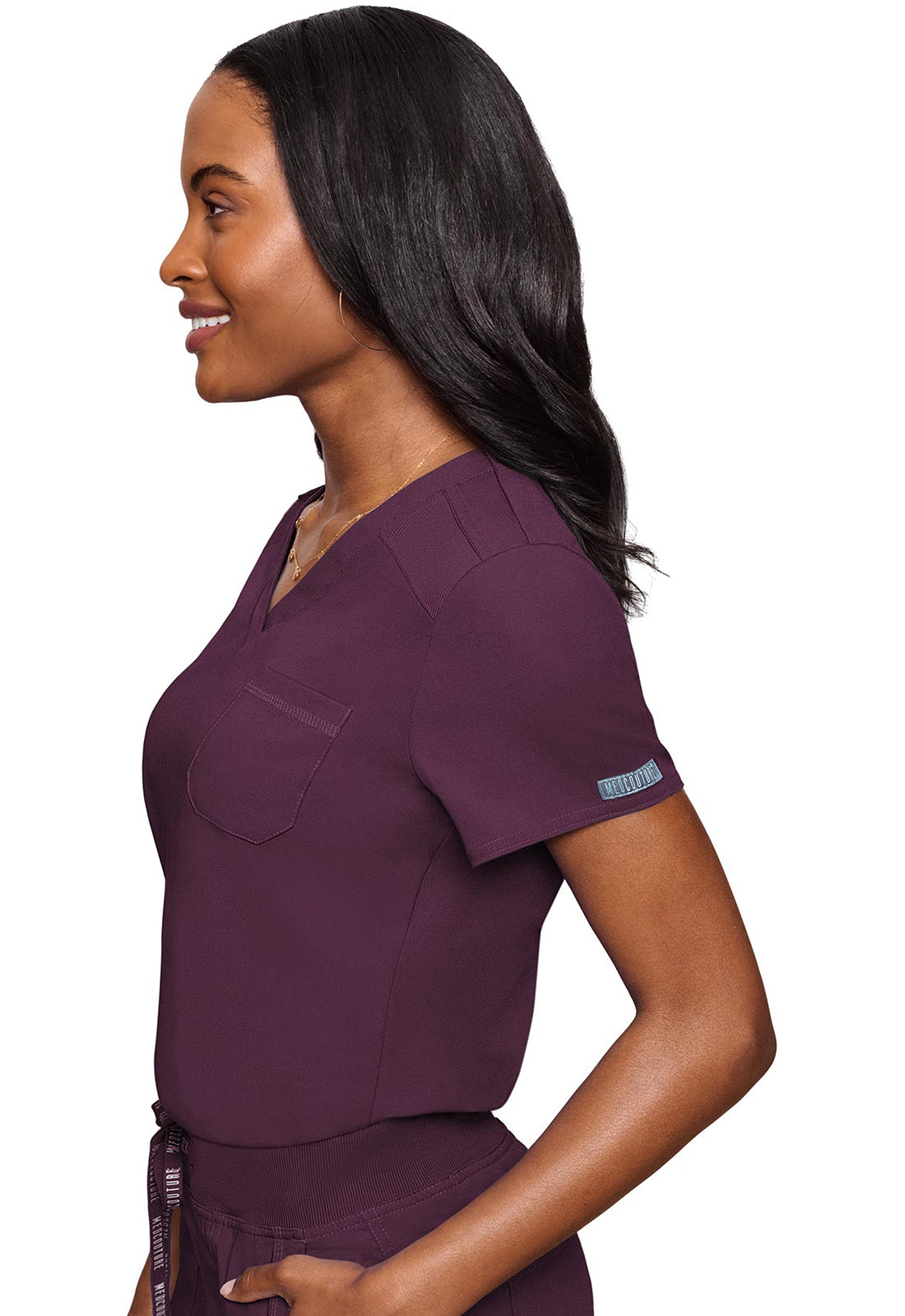 7448 Med Couture Touch V - neck Chest Pocket Top