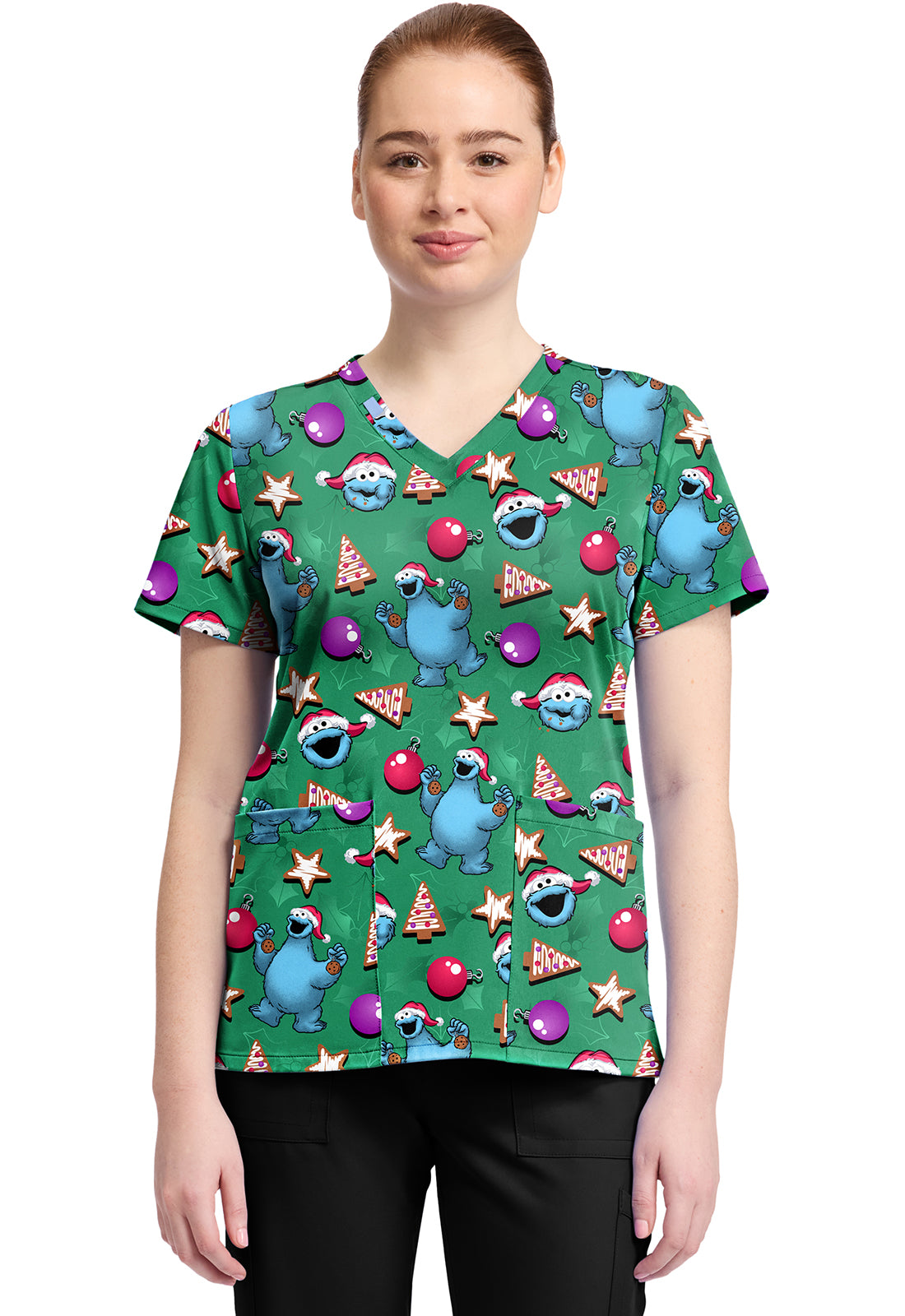 TF796 SWZC Print V-Neck Top - Christmas Cookie - Women's